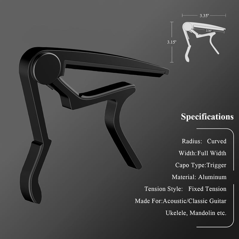 DIDA Guitar Capo for Acoustic, Classical, Electric Guitars, Ukulele, Mandolin, Banjo, and other string musical instruments, Quick Release, Memory Silicone Pad, Buzzing-Free (Black & Black) - Image 3